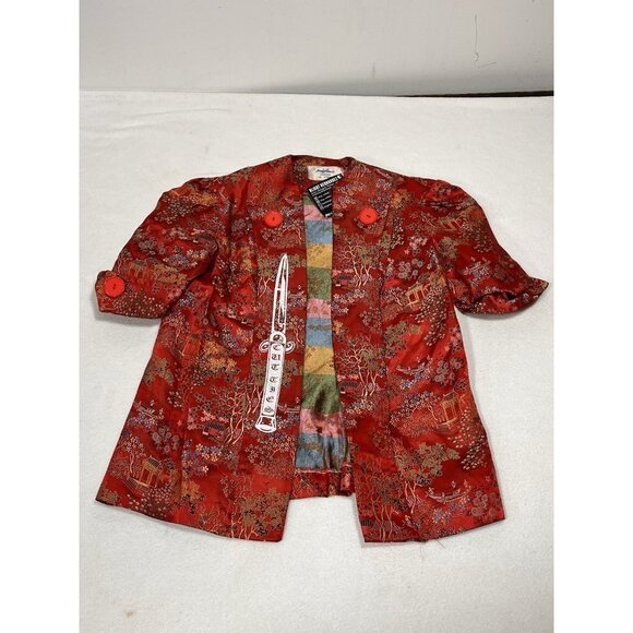 BLIGHT HERNANDEZ Tops - Blight Hernandez One-of-One Vintage Naplian Red Brocade Art Jacket Sz 12